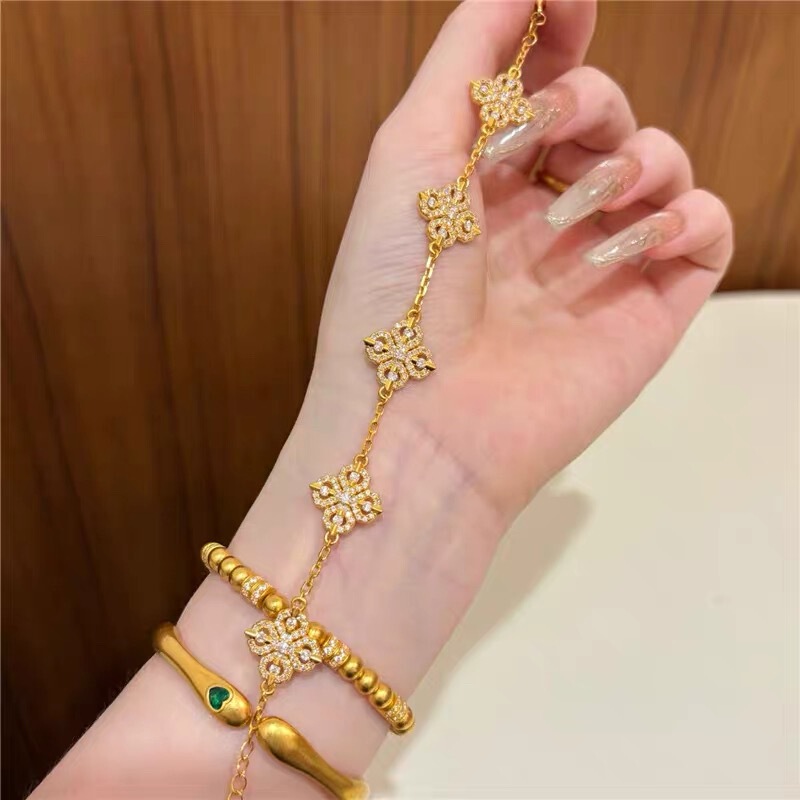 Real Gold-Plated Strong Color Retention Ancient Sand Gold Diamond Cross Diamond Bracelet Retro Versatile Elegant Fashion Bracelet Real Gold-Plated Strong Color Retention Ancient Sand Gold Diamond Cross Diamond Bracelet Retro Versatile Elegant Fashion Bracelet