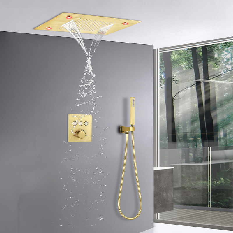 Embedded wire gold concealed shower 500 * 360LED shower suit bathroom constant temperature shower system