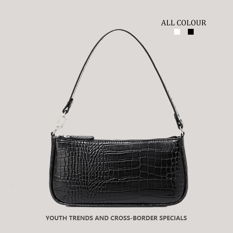 Korean Soft Leather Underarm Bag Baguette Bag 2025 New Retro Crocodile Pattern Handbag Casual Handbag Versatile Women's Bag