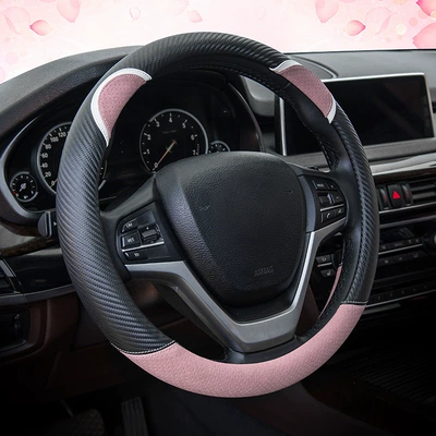 New Cartoon Car Steering Wheel Cover Four Seasons Neutral Car Handlebar Cover Factory Direct Sales Cute Rabbit Women's Model 288 (Steering wheel cover) - round-black-light-powder-38cm
