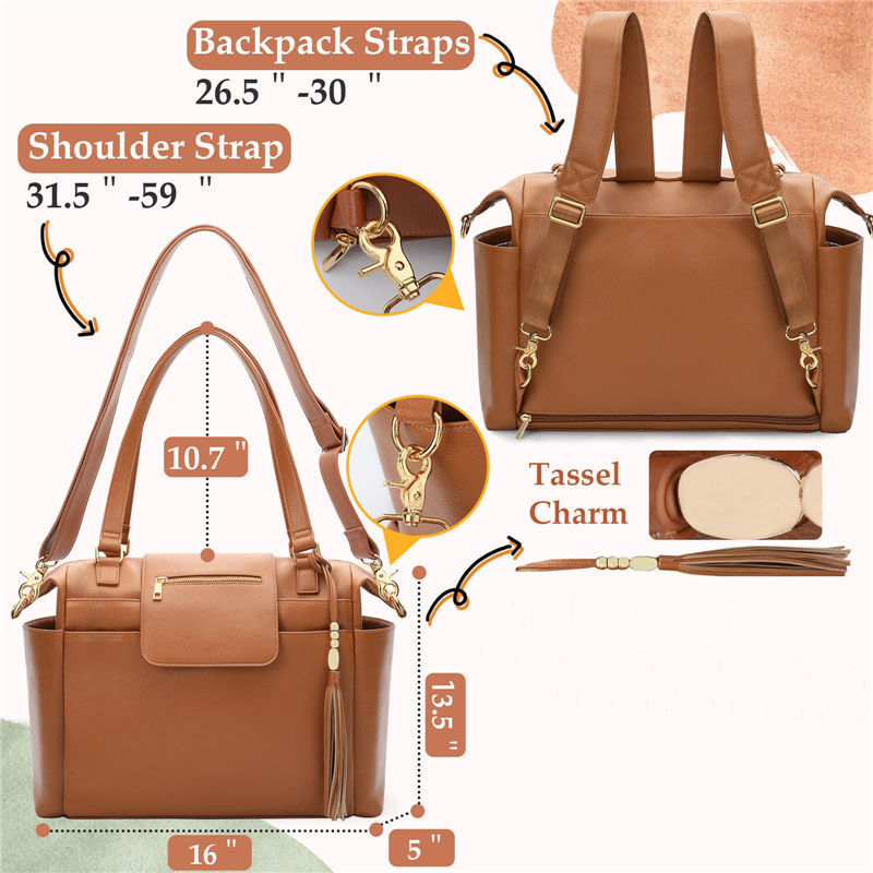 Factory Direct Supply Mommy Diaper Bag, Large Baby Diaper Tote Bag, Leather Diaper Bag Backpack