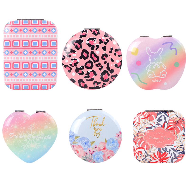 Espejo de moda de hojalata portátil delgado y ligero de moda Espejo OVNI de múltiples formas Espejo de doble cara con imagen en color personalizado