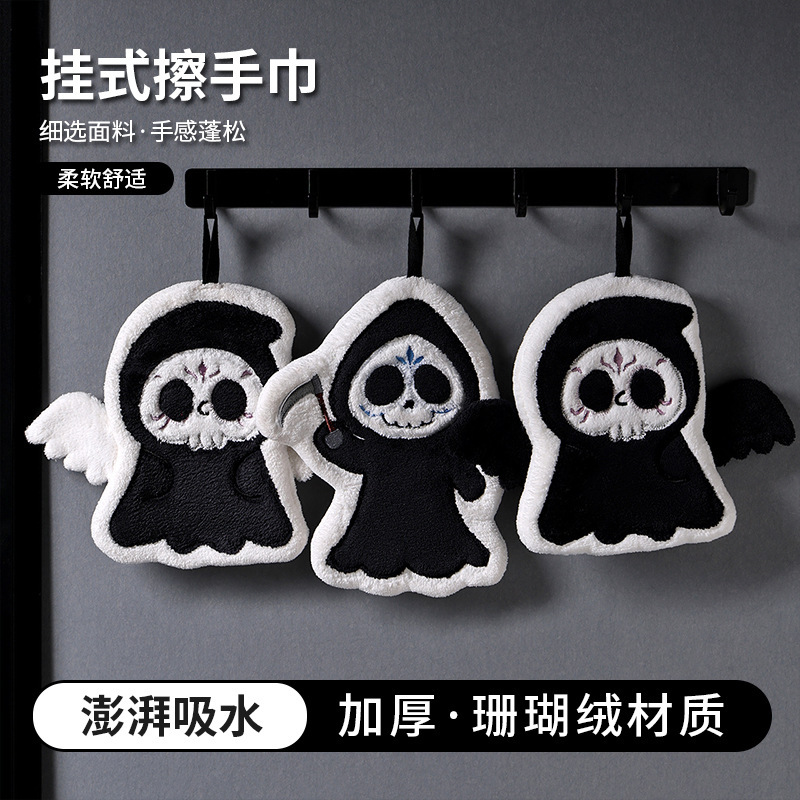 ✅ Copyrighted, Hangable, Thick, Water-Absorbent, Cute Little Ghost Cartoon Hand Towel, Coral Fleece Halloween Hand Towel, Dropshipping Available