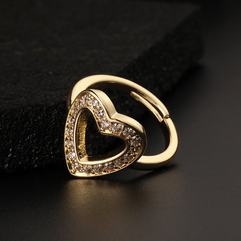Simple Style Heart Shape Copper Inlay Zircon Open Ring 1 Piece