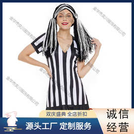 欧洲杯足球宝贝黑白条纹短裙 服装成人女套装 圣节服装舞台表演服