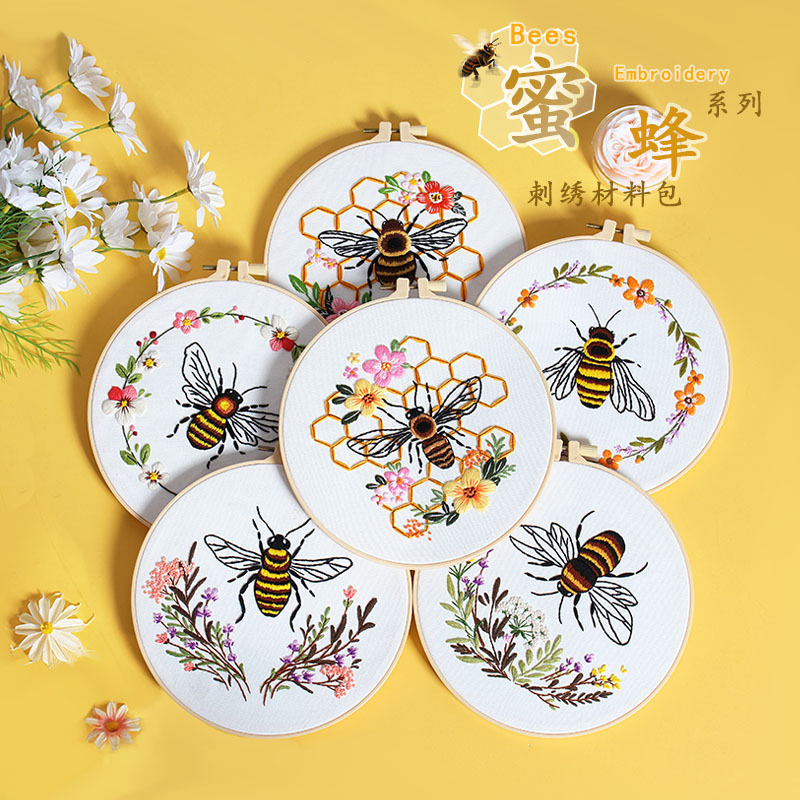 Nuevos productos de bordado de abejas europeas bordado tridimensional Amazon venta caliente bordado a mano diy paquete de material