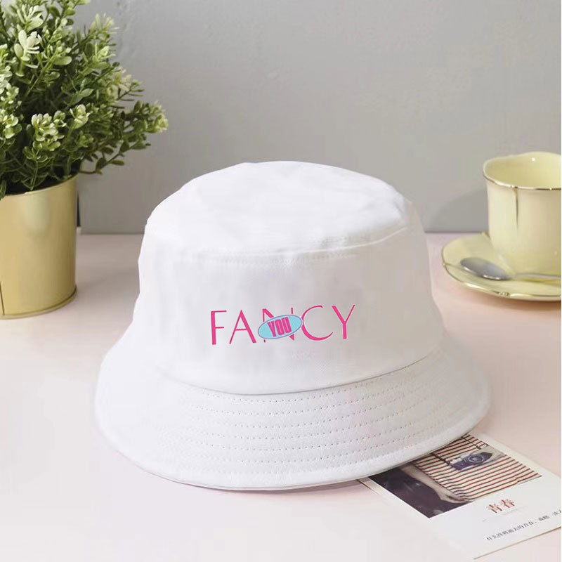 twice Special FANCY Weekly Text logo Sun Hat Canvas Fashion Flat Top Sun Hat Women's Beach Basin Hat