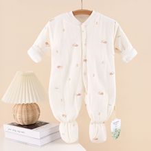 婴儿包脚连体长袖衣服男女春秋宝宝纯棉睡衣婴儿爬服薄棉新生儿衣