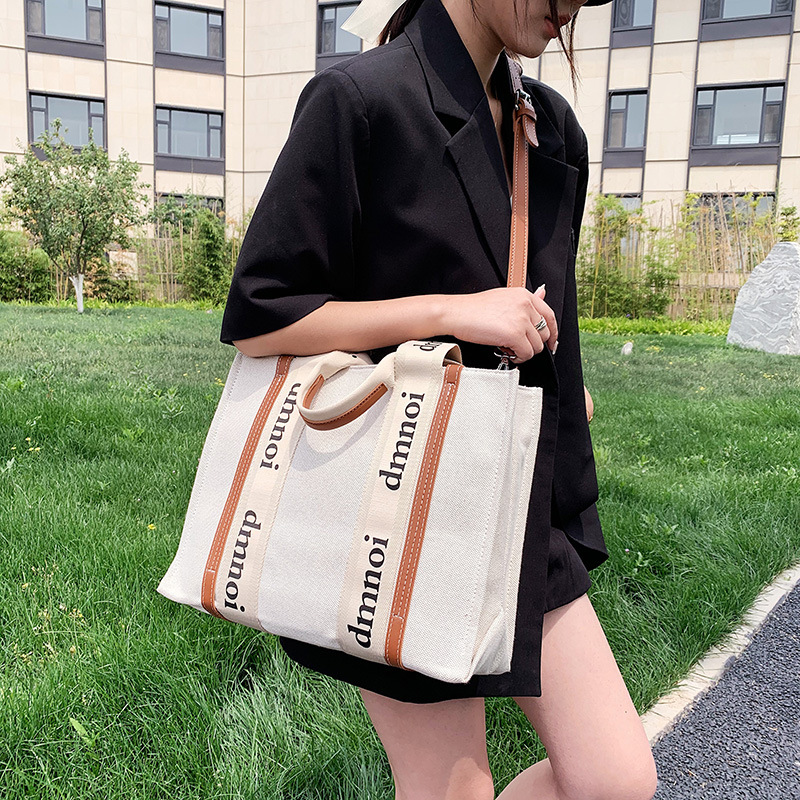 Bolsos para Mujer 2025, Bolso Tote de Lona de Gran Capacidad, Bolso de Mano Informal, Bolso Bandolera con Estampado Simple