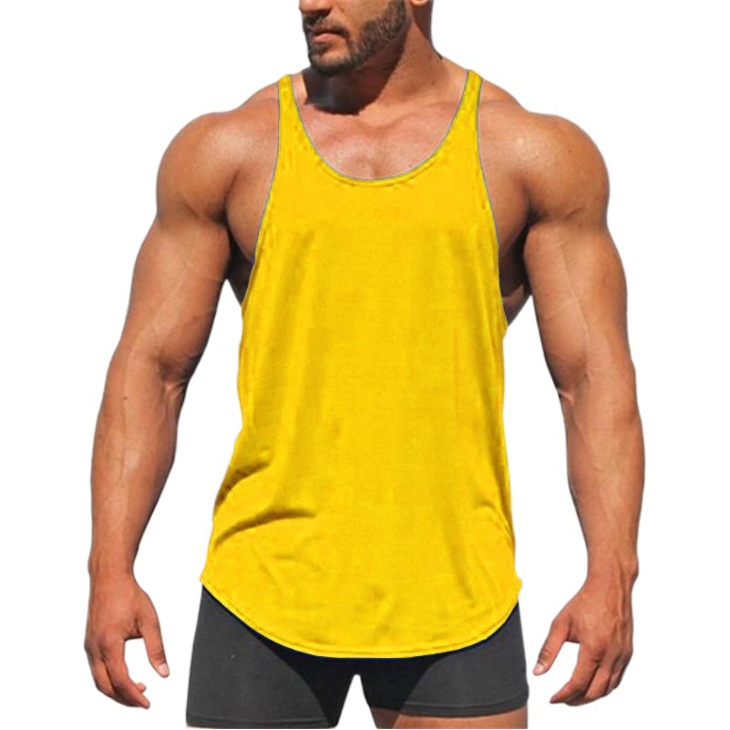 Мужской Американский спортивный жилет Sling Muscle Мужской тренировочный хлопковый красивый размер Летний круглый подол Красивый Размер Сплошной цветной жилет
