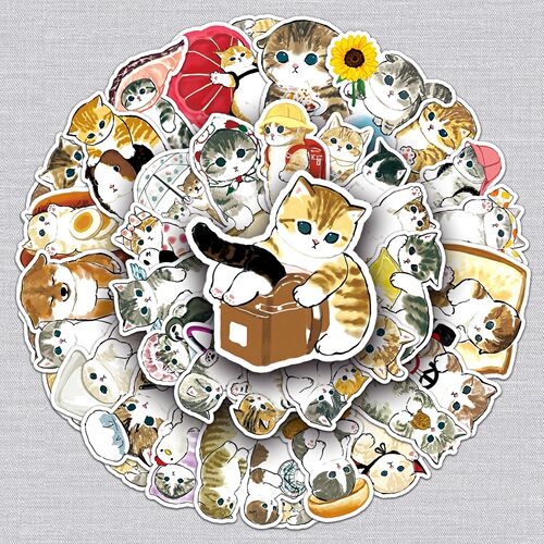 50 hand-drawn little kittens personalized cross-border cartoon cute watercolor animal decorative water cups suitcase journal stickers