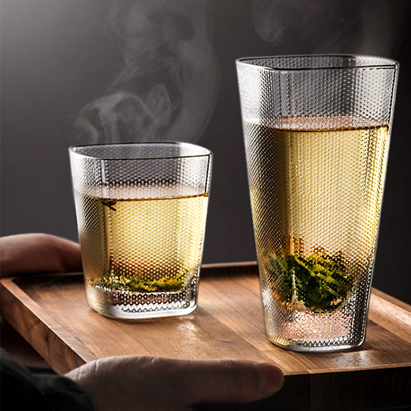 Simple tela a cuadros taza de cristal cuadrado grueso Fondo cristal Polka Dot patrón alto corto transparente hogar taza de agua