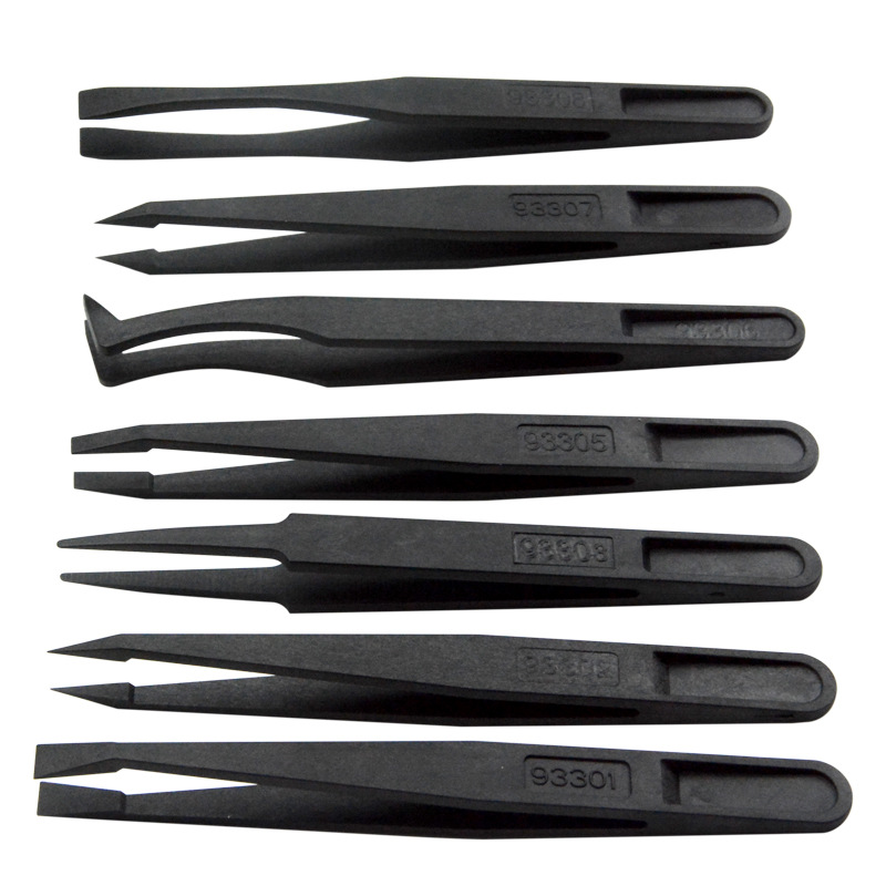Anti-static electric plastic tweezers, electronic black tools set
