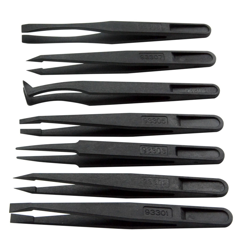 Anti-static electric plastic tweezers, electronic black tools set