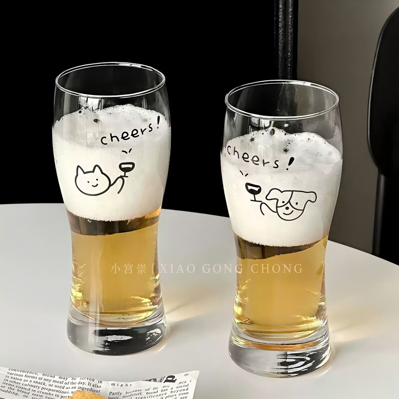 Original Cute Cat and Dog Beer Cup, Large Capacity Glass Craft Beer Cup, Juice Cup, Beverage Cup, Cold Drink Cup