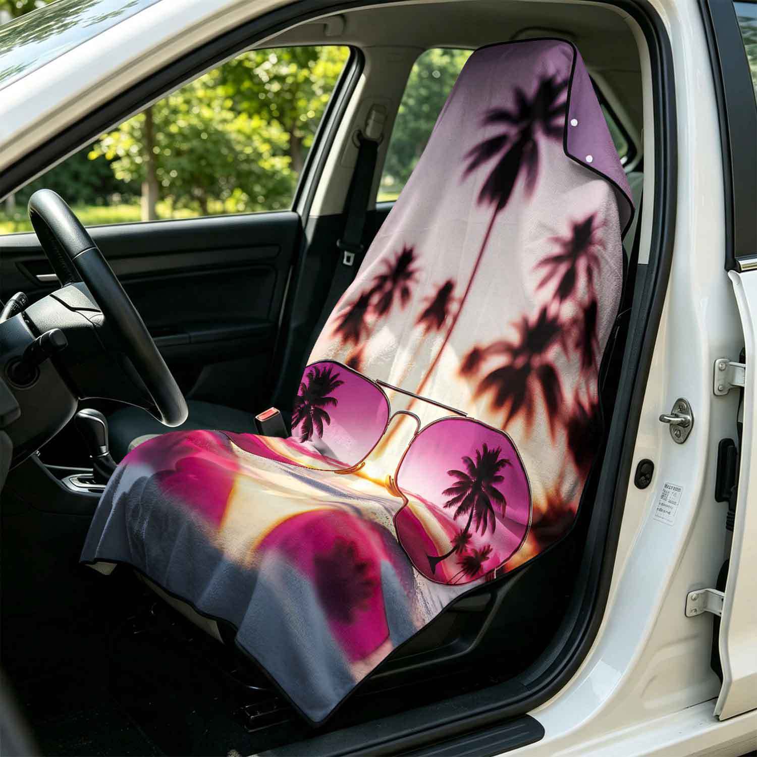 Printed bath towel and car seat cover 2-in-1, ultra-fine fiber outdoor beach and car dual-use universal seat cushion