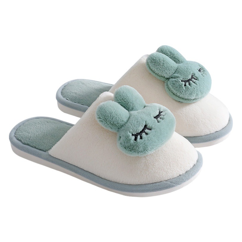 2023 New Arrival Rabbit Head Autumn and Winter Couple Women's Indoor Home Thick-soled Korean Style Warm Non-slip Mao Mao Cotton Slippers
