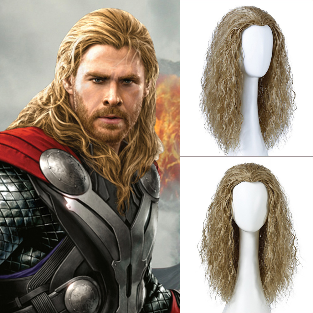 Amazon popular europeo y americano retro Thor peluca Cosplay anime Peluca de los hombres de Halloween peluca