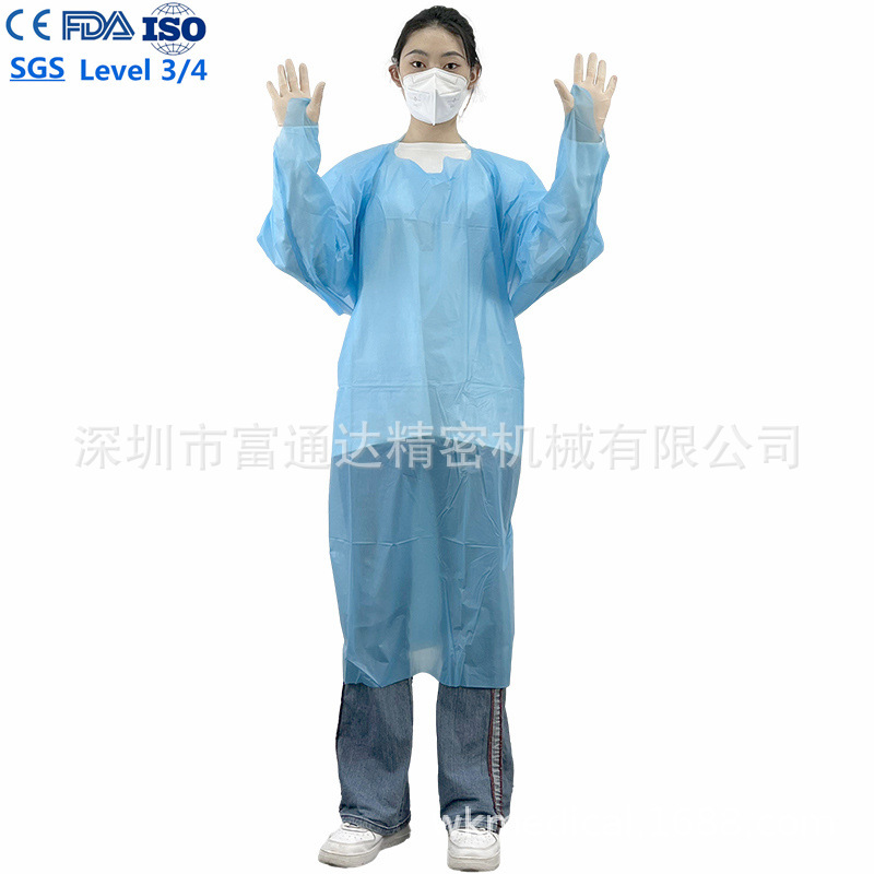 工厂批发一次性CPE拇指扣隔离衣35g可用于实验室反穿防护围裙510K