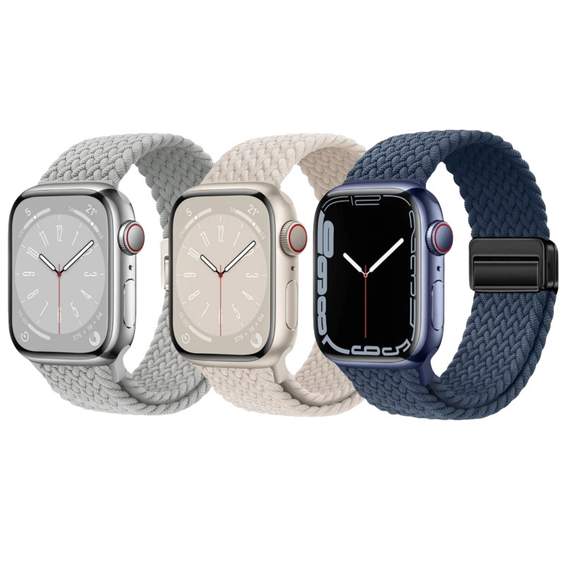 适用AppleWatch时尚四点磁吸扣尼龙编织回环苹果表带实用显质感|undefined