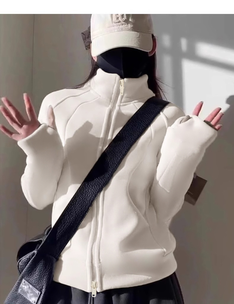 Double Pull-up Collar Yoga Jacket, Fleece Thickened Slim-fit Sports Top, Fitness Clothes For Women_desvips.com