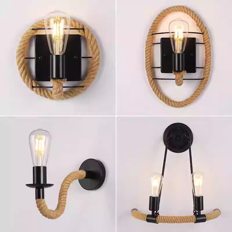 Medieval Style American-Style Hemp Rope Wall Lamp, Industrial Style Creative Lighting Fixtures