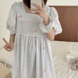 韩国ins女士夏季新韩系卡通可爱减龄睡衣休闲宽松睡裙慵懒家居服