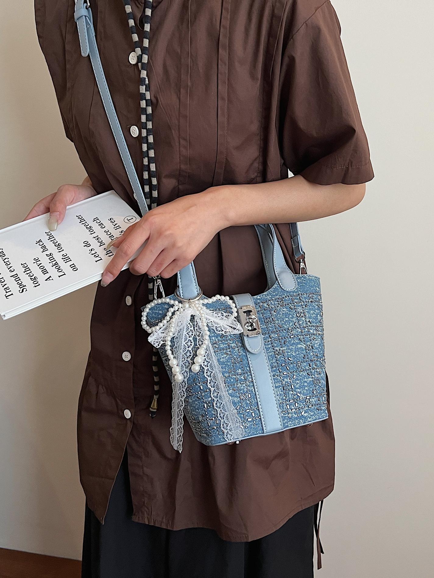 Transfronterizos bolsas de balde de mano mujeres 2025 nuevo bolsas de canasta de denim caliente de verano popular bolsas de mochila versátiles