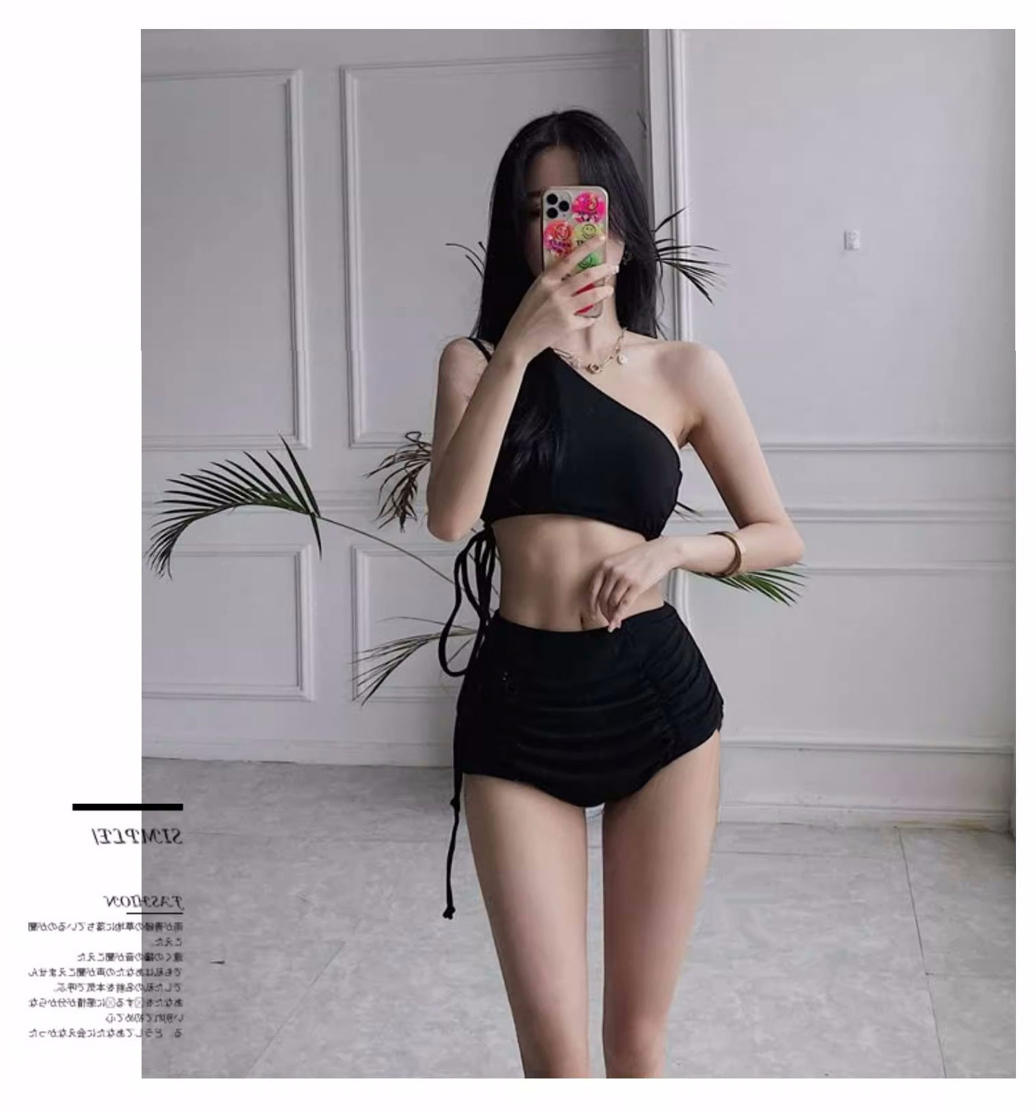 GraceChic HURUN Korean INS Sexy Strapless Tie Pure Desire Bikini Swimsuit Summer Small Chest High Waist Tummy Covering Swimwear_voghion.com