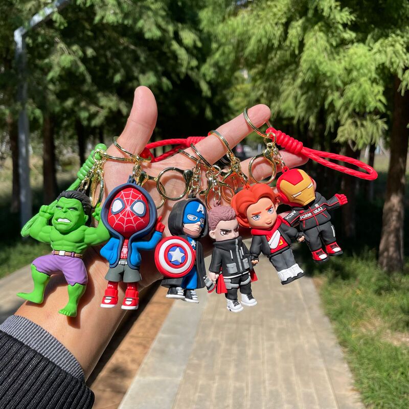 Cross-Border Superhero Glue Doll Keychain Cute School Bag Pendant Spider-Man Iron Man Car Keychain