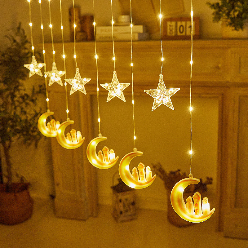 Luces LED de cadena, luces de cortina de estrellas y luna, nuevo producto, luces populares, decoración de ambiente para habitaciones, luces navideñas, fabricante, venta al por mayor