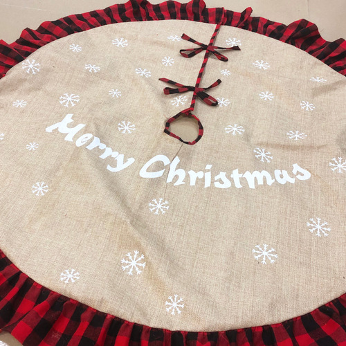 New Christmas Decorations - Christmas Tree Skirt with Pleated Edge, Red and Black Checkered Fabric Christmas Tree Skirt