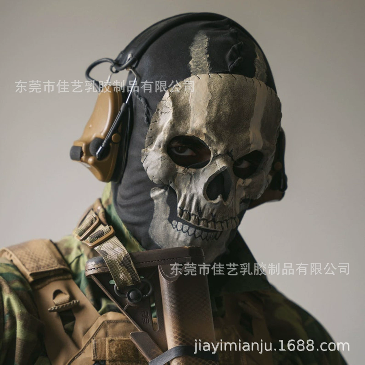 Череп‑скелетная маска, стиль Call of Duty, латекс + ткань для взрослых, 18×28 см, 100–120 г