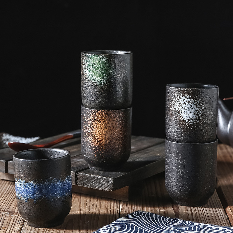 Cross-border coffee cup Japanese tea cup retro rustic pottery cup hand-painted ceramic water cup commercial matcha cup clay small cups