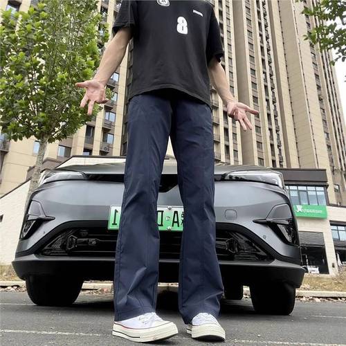 Men's Fall/Winter American Straight Leg Utility Pants with Diagonal Cutting Design