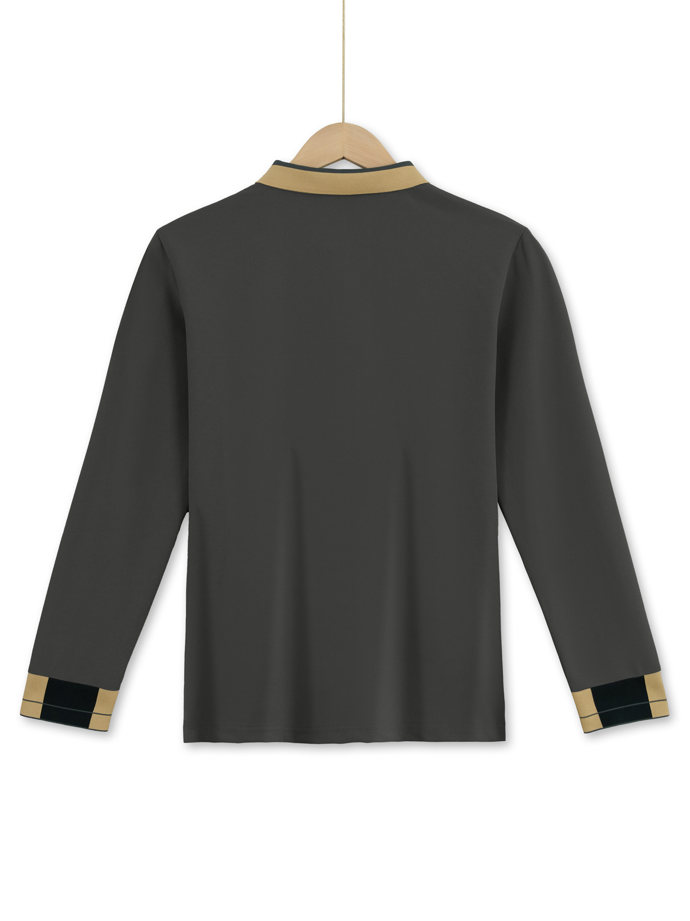 Cross-Border European And American Long Sleeve Turn-Down Collar Men's T-Shirt Waffle Solid Color Button Casual_voghion.com