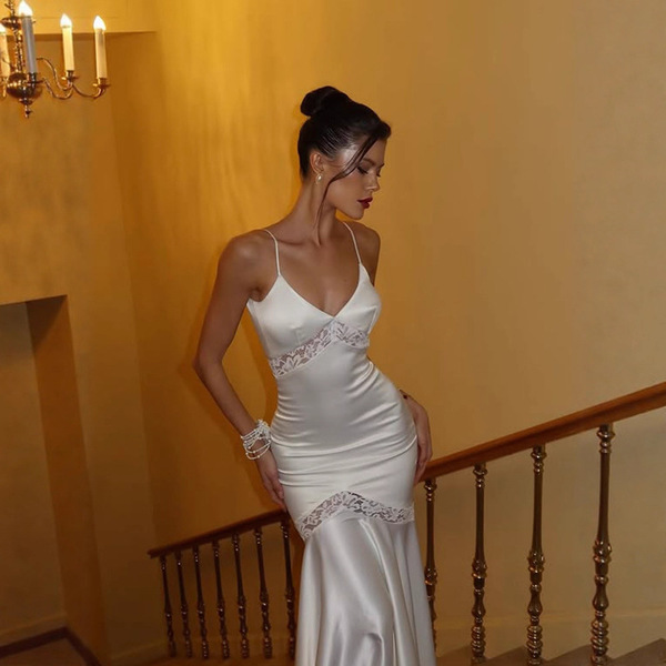solid color elegant long lace evening dress