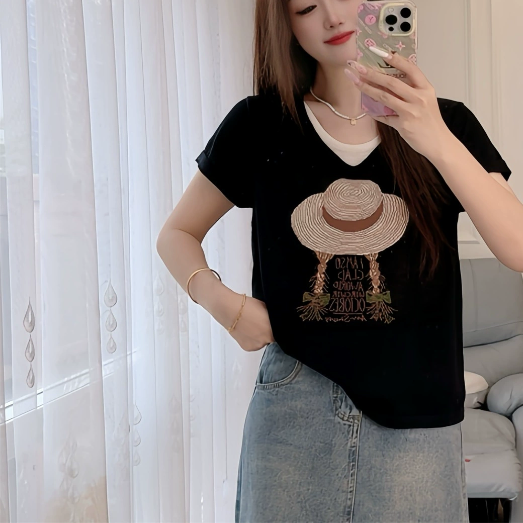 2562 летний новый трикотаж пуловер с короткими рукавами свободная женская соломенная шляпа цветная жаккардовая блузка