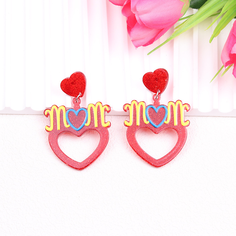 Cute Simple Style Letter Heart Shape Arylic Printing Mother'S Day Women's Drop Earrings 1 Set 1 Pair display picture 8