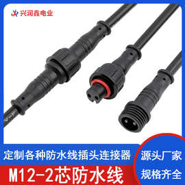 M12防水线2芯防水插头连接线0.3平方公母对接连接器led植物生长灯