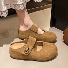 レトロなファッションの包頭のメアリー珍の半スリッパの女性は2025夏の新型のベーケンの靴の厚い底の博ケンを着て涼しくなります。