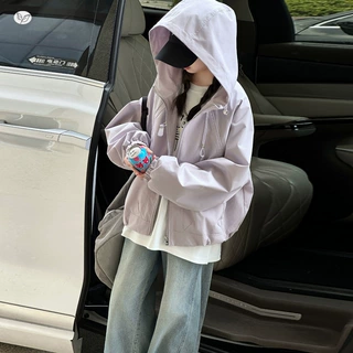 女童秋款连帽外套2026新款女大童拉链衫冲锋衣女孩洋气简约上衣秋