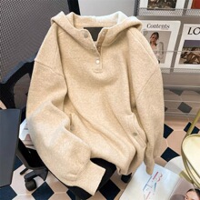 大朗毛衣定制美式连帽毛衣针织衫女冬季慵懒风加厚外穿羊毛外套