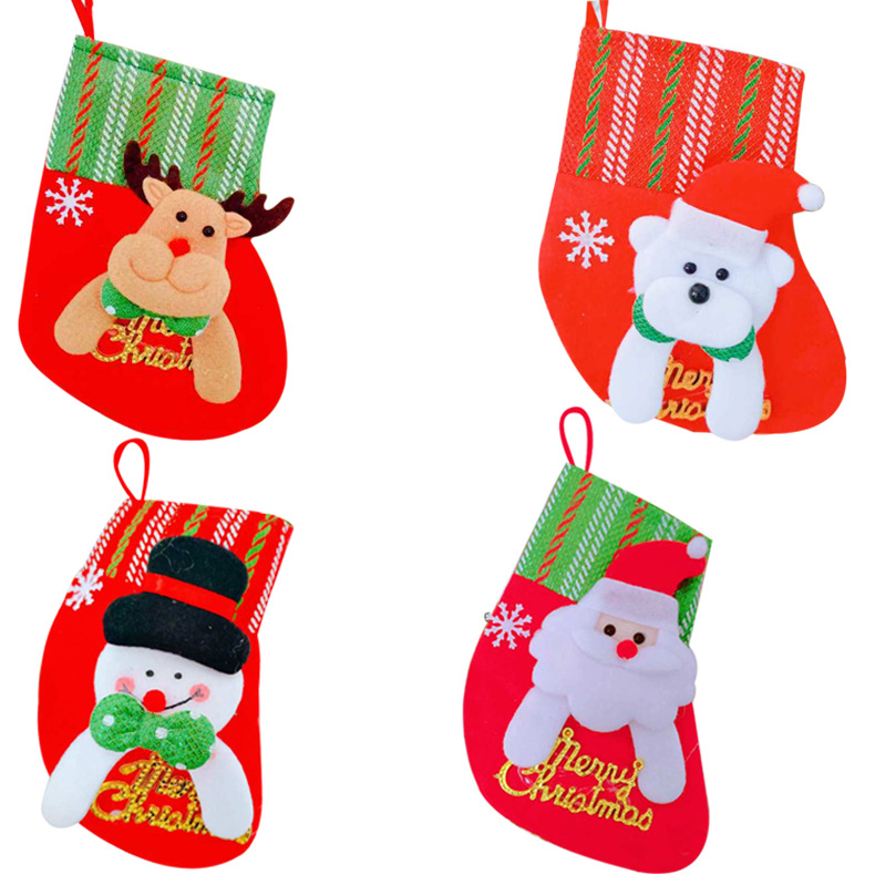 Medias de Navidad transfronterizas pequeñas, viejos, muñecos de nieve, bolsas de regalo de Navidad, decoraciones de Navidad, colgantes de árbol de Navidad, dulces