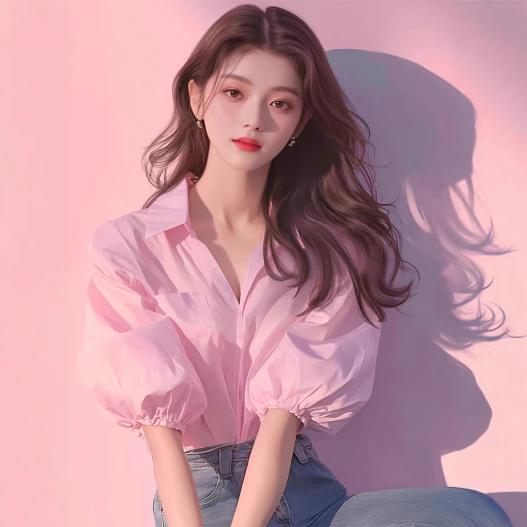 여성을 위한 핑크 퍼프 슬리브 반팔 쉬폰 셔츠 2025년 여름 신상 상의, 고급스럽고 가벼운 럭셔리, 연령 감소 및 외국 스타일