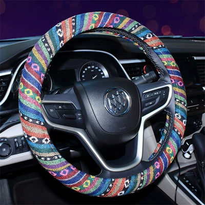 Steering wheel cover new national style old coarse cloth linen car steering wheel cover personalized trendy car handle cover (Steering wheel cover) - paragraph-a-38cm