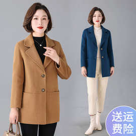 中年女装冬季双面纯羊毛呢外套新款40-50岁洋气妈妈显瘦羊绒大衣