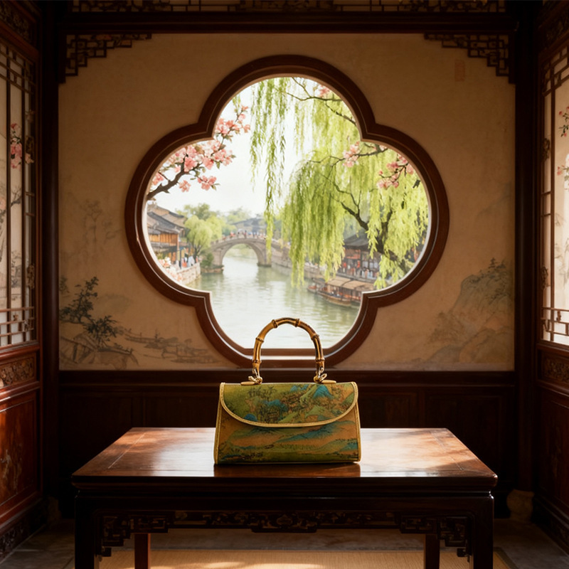 Xiangyunsha Qianli Jiangshan Cheongsam Bag New Chinese Style Mulberry Silk Handheld Bamboo Knot Retro National Style Single Shoulder Crossbody Bag Xiangyunsha Qianli Jiangshan Cheongsam Bag New Chinese Style Mulberry Silk Handheld Bamboo Knot Retro National Style Single Shoulder Crossbody Bag