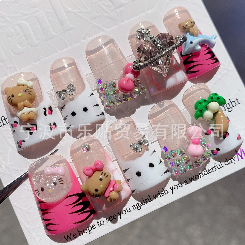 10 pure hand-pressed nail art pieces, cross-border preferred duckbill-shaped wearing nail pieces in stock wholesale