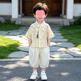 儿童中式服装2026新款男童套装宝宝周岁礼服薄款汉服短袖童装衣服